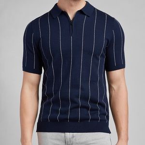 Reiss Vertical Striped Short Sleeve Zip Polo Sweater